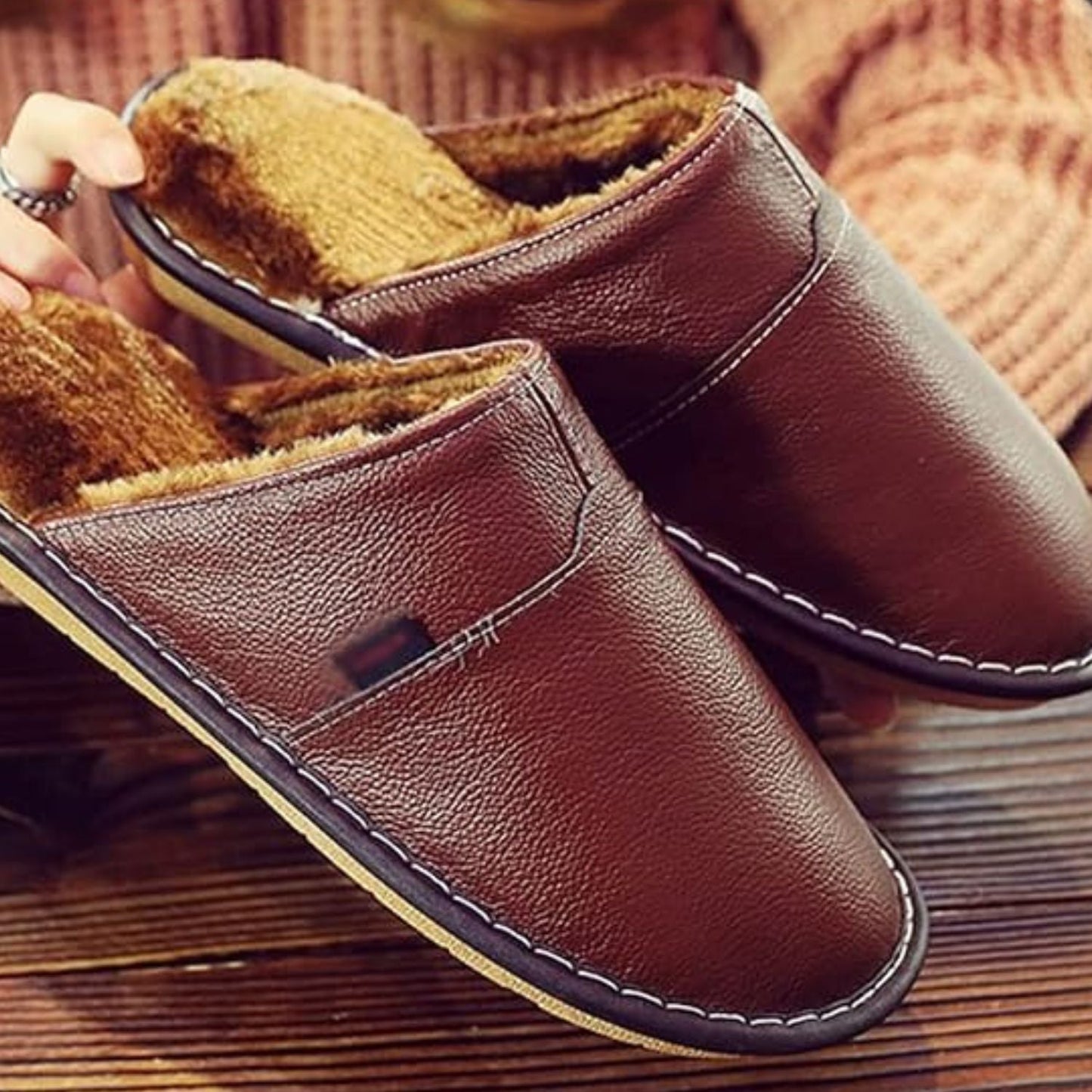 Fur Lined Leather Slippers | Zyphhra