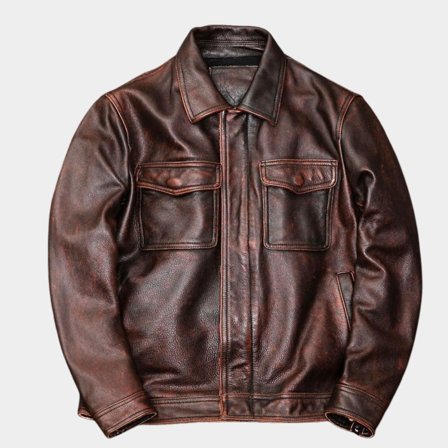 Classic Collared Leather Jacket | Zyphhra