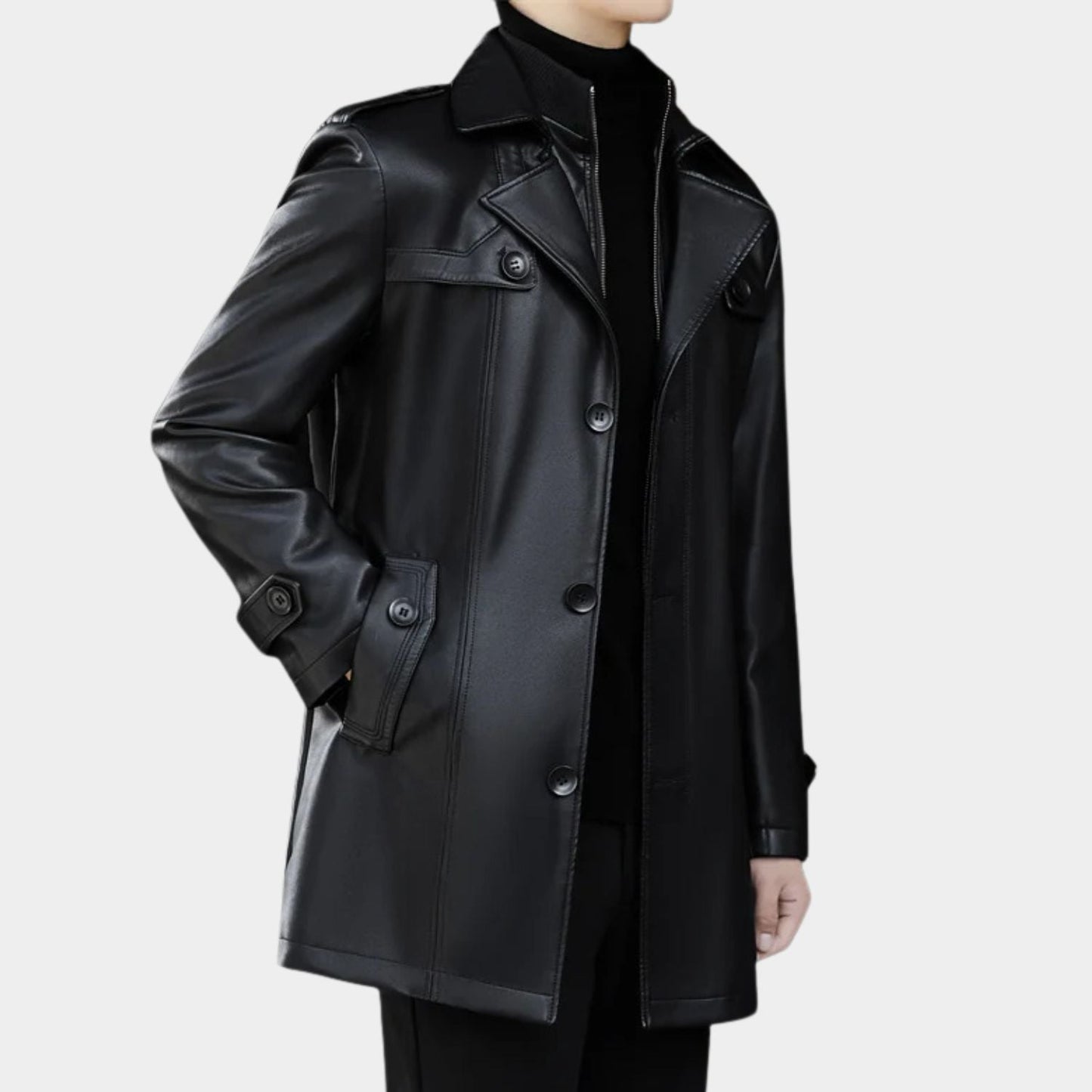 Structured Trench Style Leather Coat | Zyphhra