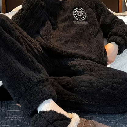 Fluffy Striped Crew Neck Pyjama Set | Zyphhra