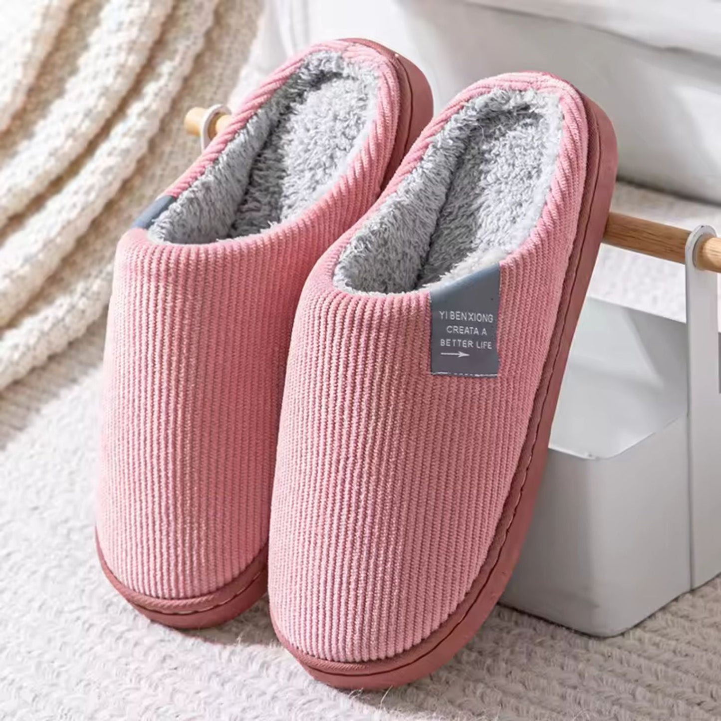Ribbed Plush House Slippers | Zyphhra
