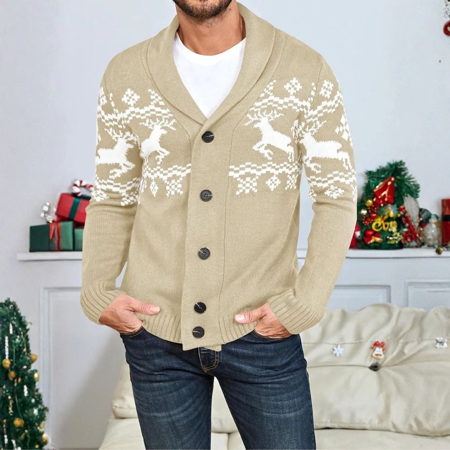 Nordic Reindeer Shawl Cardigan | Zyphhra