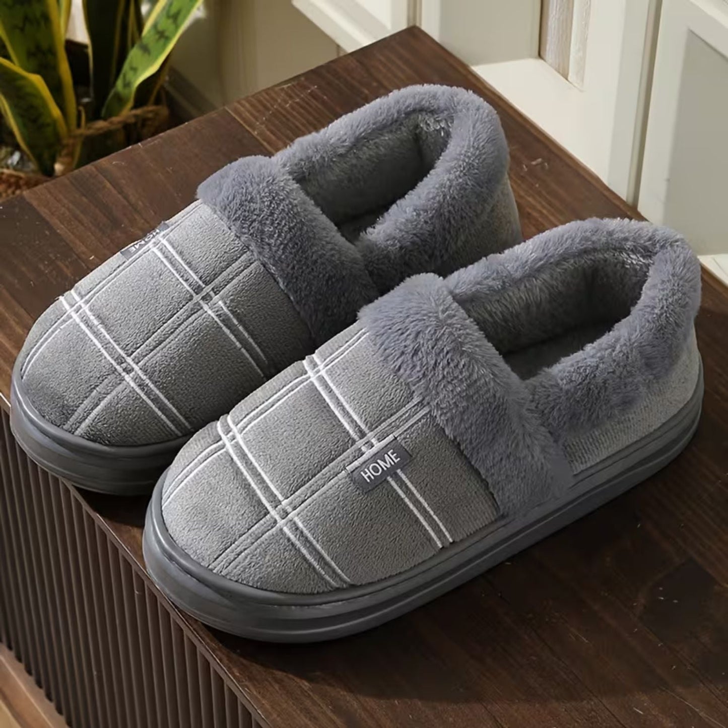 Plaid Fleece Slip-On Slippers | Zyphhra