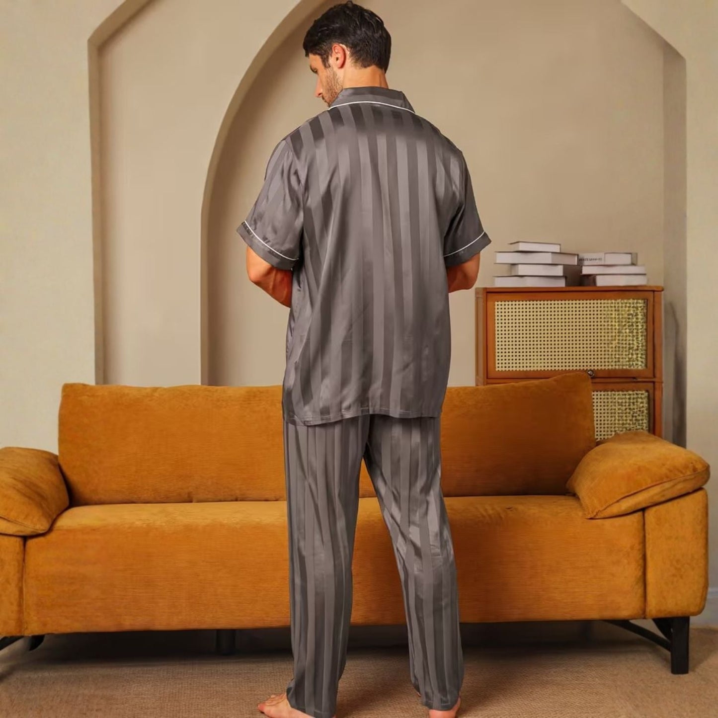 Jacquard Stripe Lapel Pyjama Set | Zyphhra