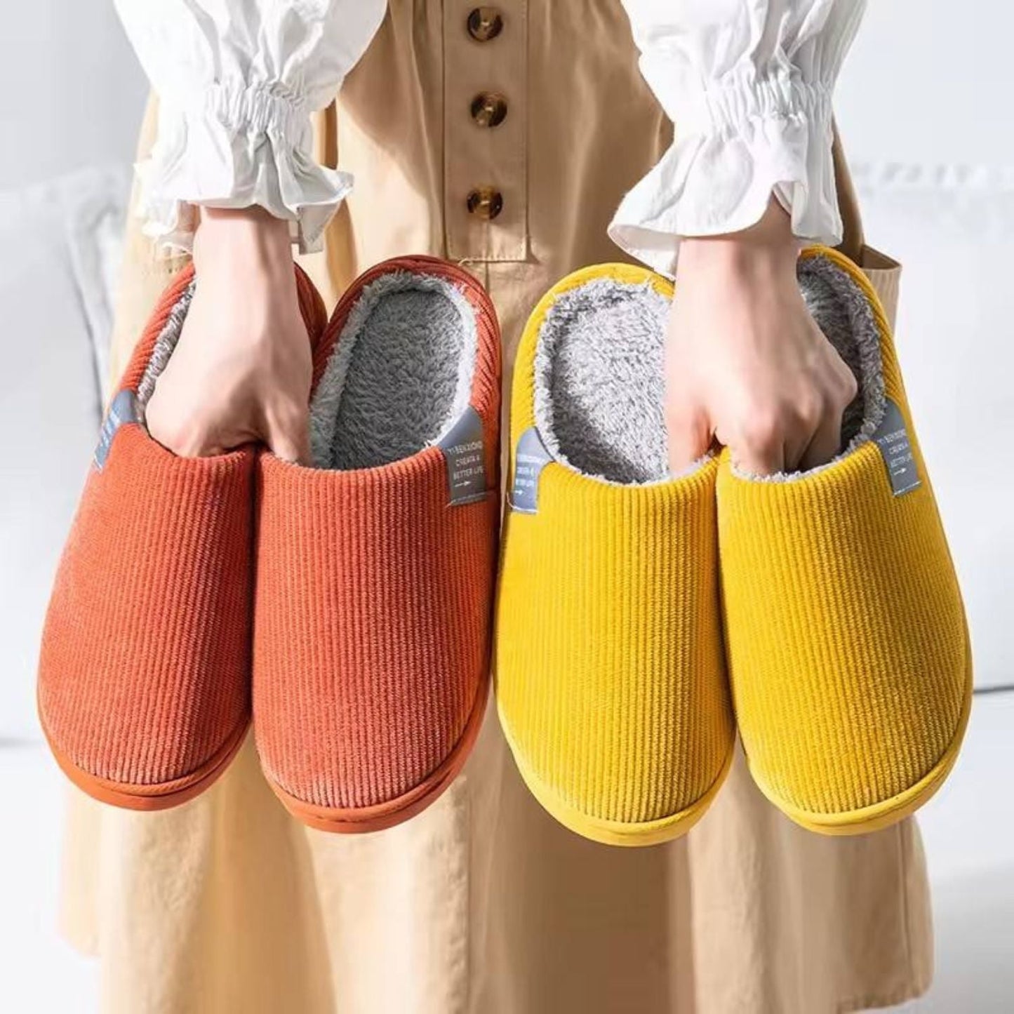 Ribbed Plush House Slippers | Zyphhra