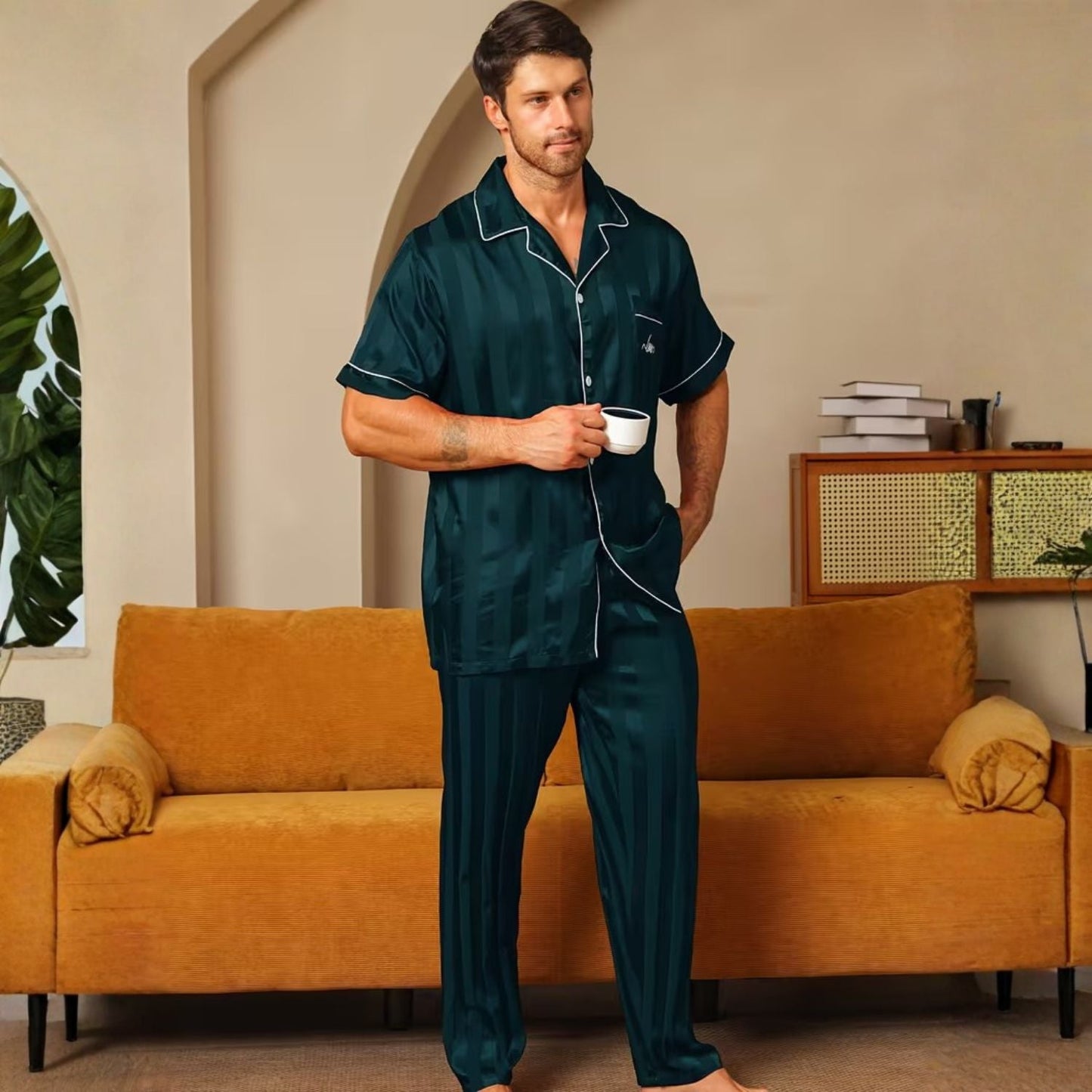 Jacquard Stripe Lapel Pyjama Set | Zyphhra