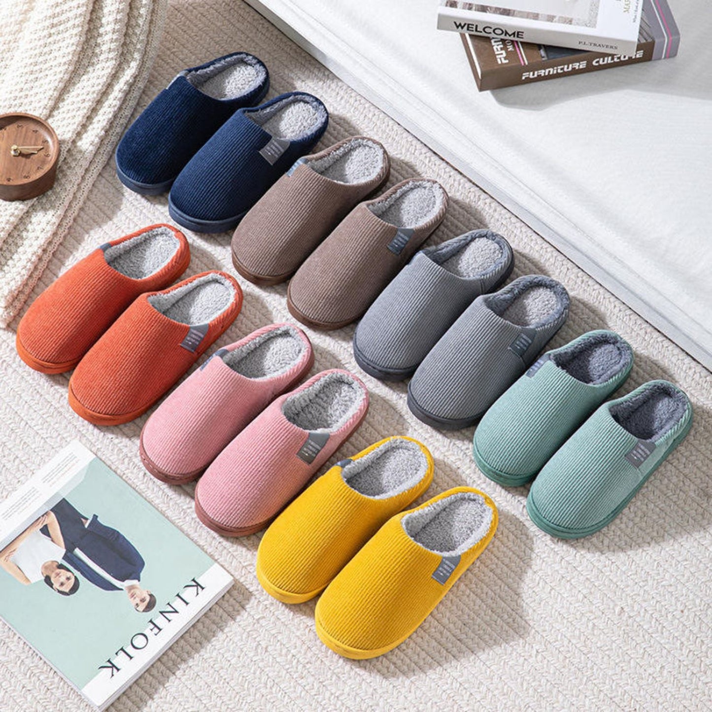 Ribbed Plush House Slippers | Zyphhra