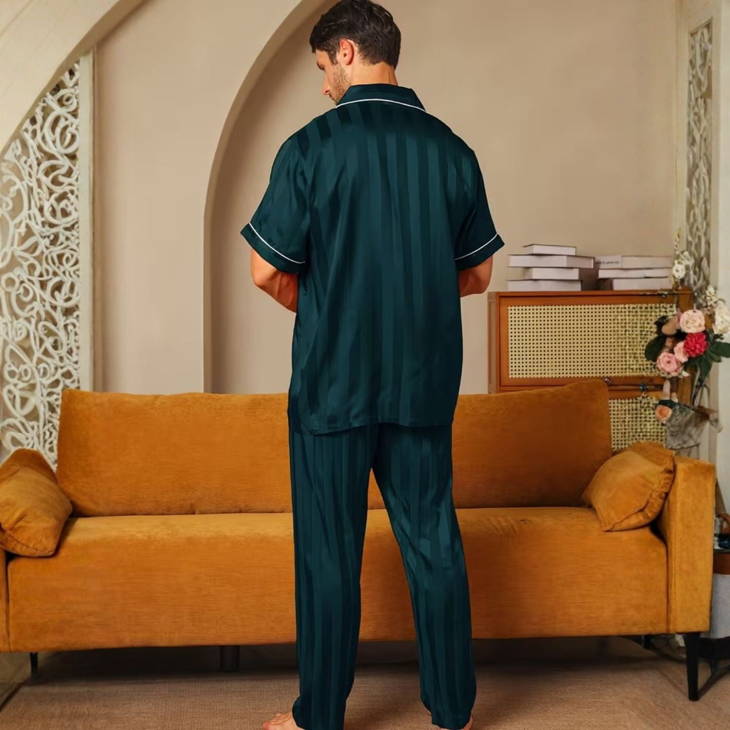 Jacquard Stripe Lapel Pyjama Set | Zyphhra