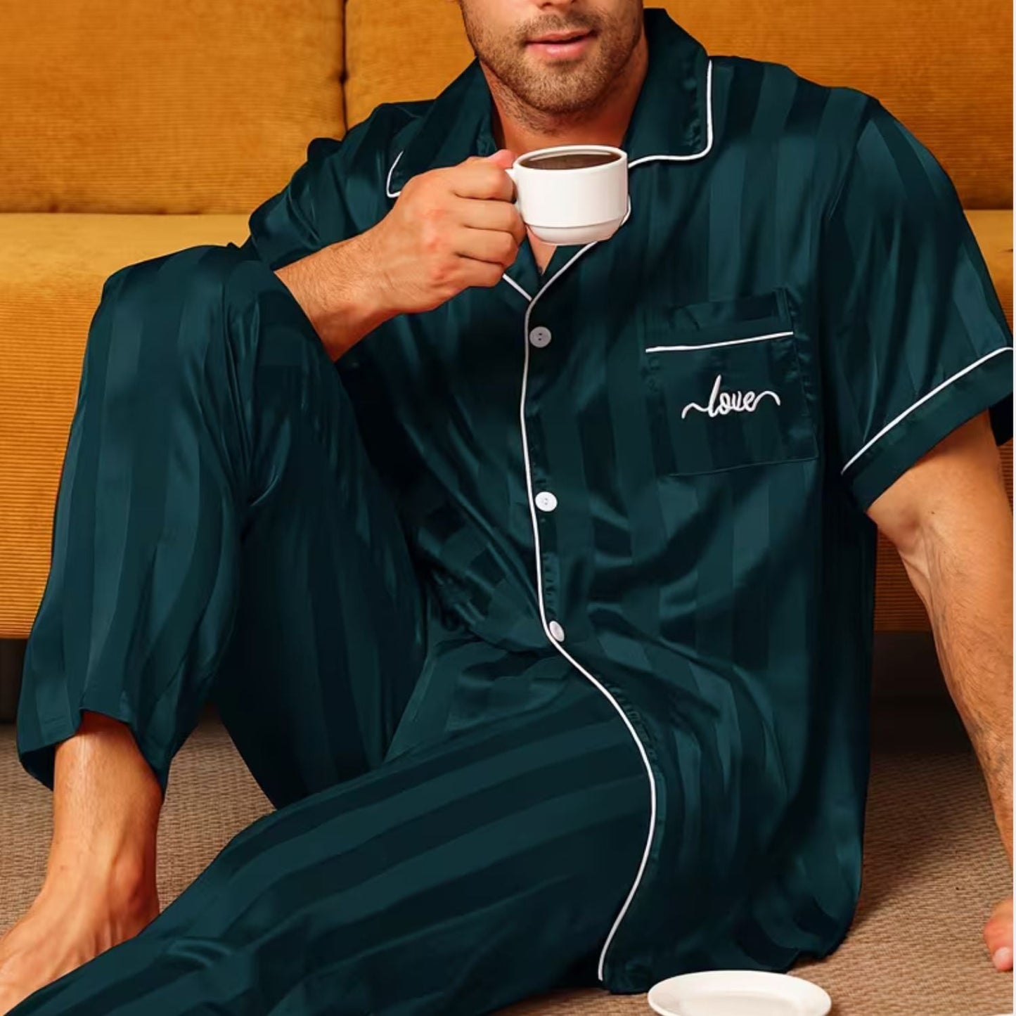 Jacquard Stripe Lapel Pyjama Set | Zyphhra