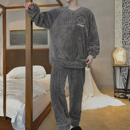 Fluffy Striped Crew Neck Pyjama Set | Zyphhra