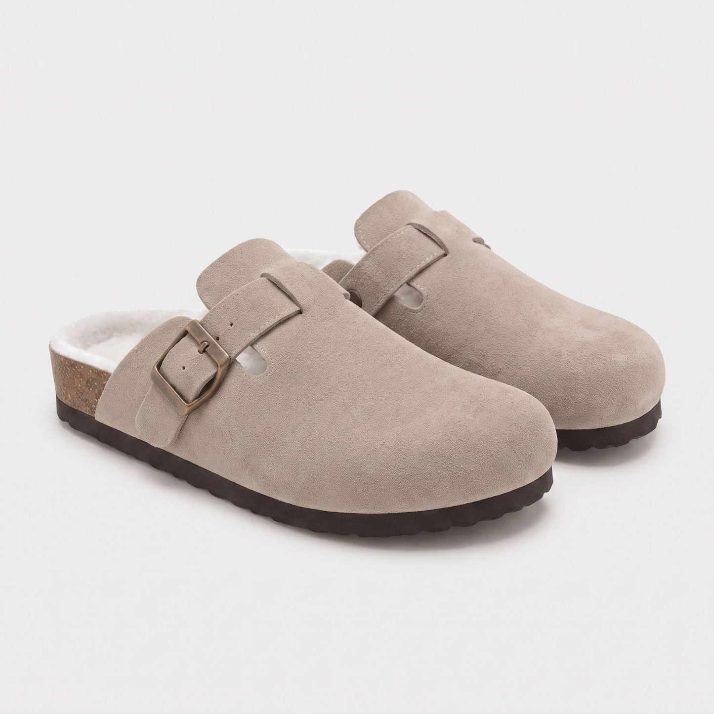 Fur-Lined Suede Buckle Clogs | Zyphhra