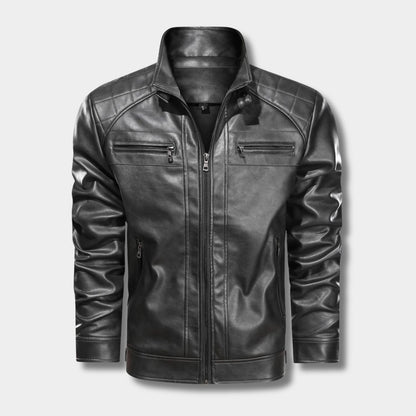 Quilted Stand-Collar Leather Jacket | Zyphhra