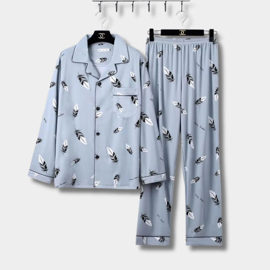 Feather Print Button Pyjama Set | Zyphhra