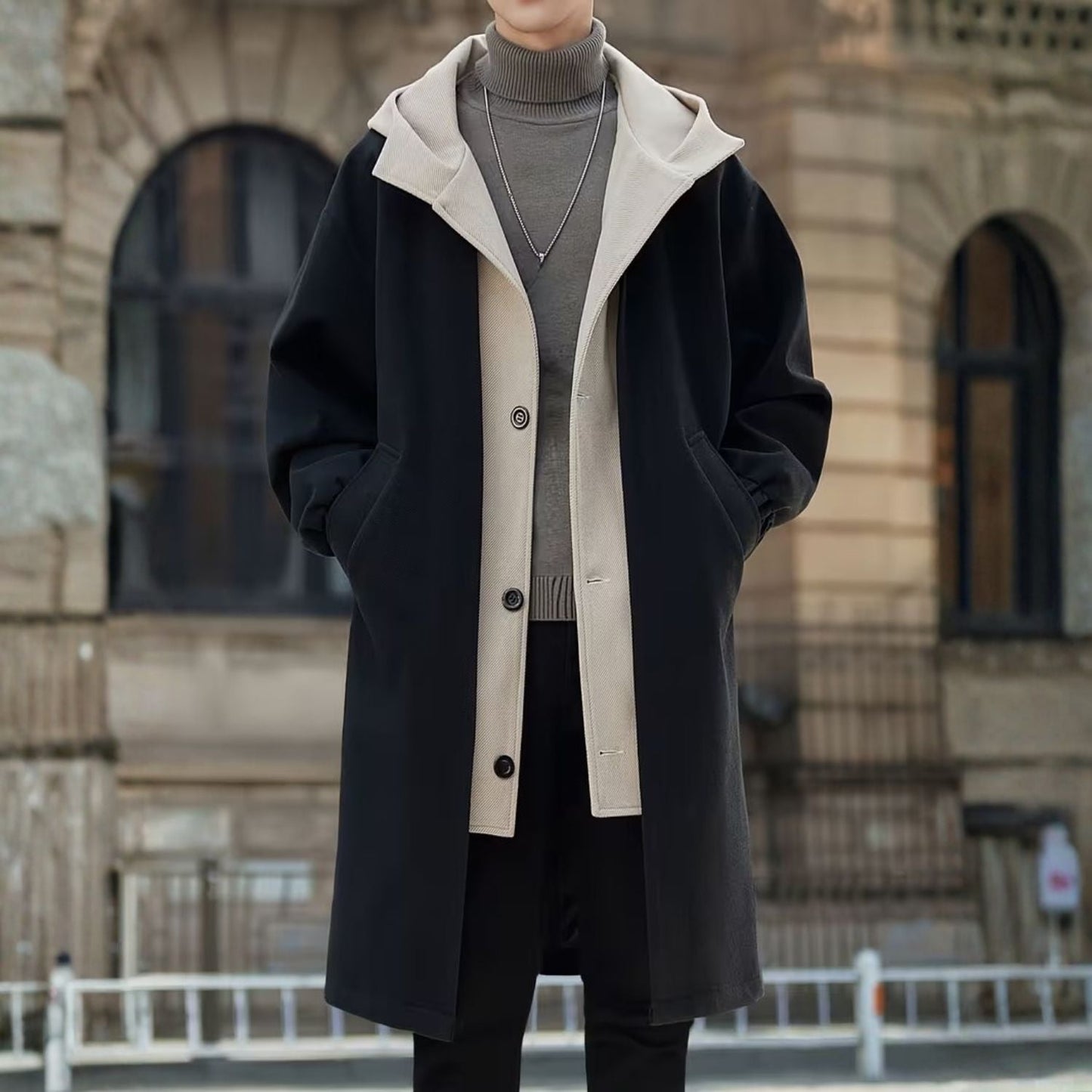Colour Block Hooded Over Coat | Zyphhra