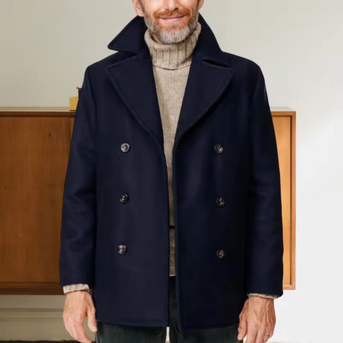 Notched Collar Wool Pea Coat | Zyphhra