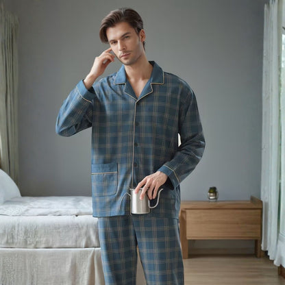 Plaid Lapel Button Pyjama Set | Zyphhra