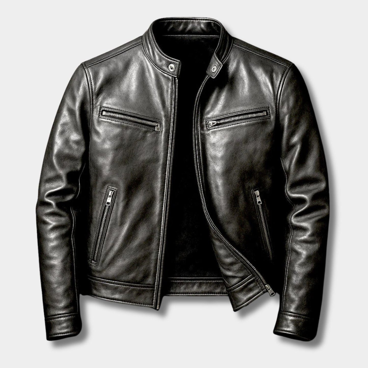 Snap Collar Leather Jacket | Zyphhra