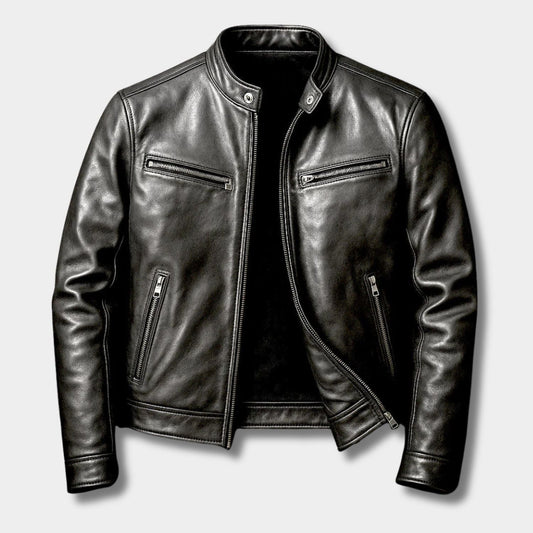 Snap Collar Leather Jacket | Zyphhra