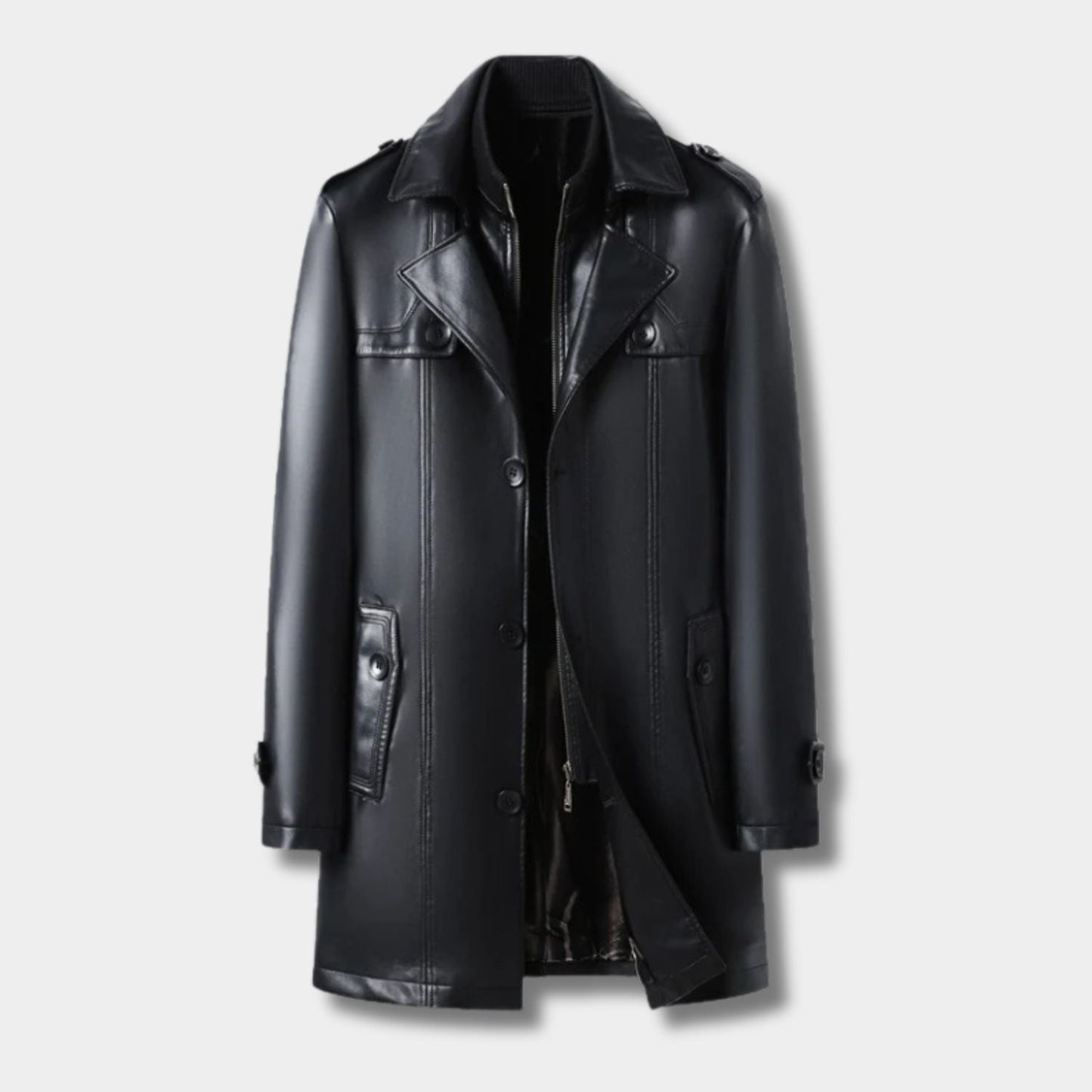 Structured Trench Style Leather Coat | Zyphhra