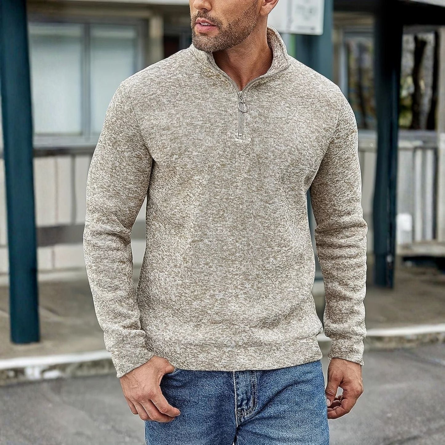 Casual Heathered Knit Quarter-Zip | Zyphhra