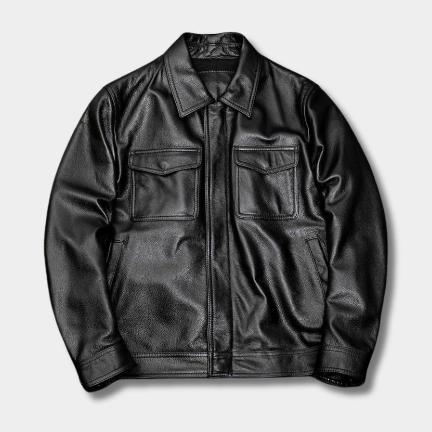 Classic Collared Leather Jacket | Zyphhra