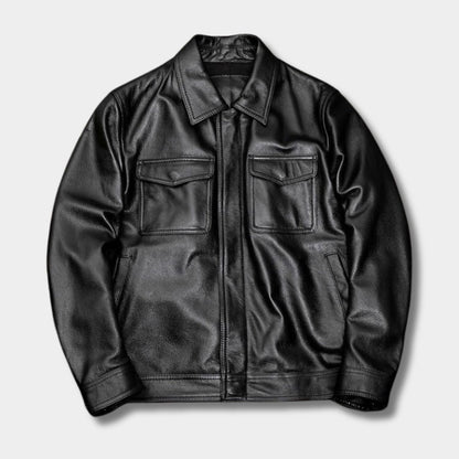 Classic Collared Leather Jacket | Zyphhra