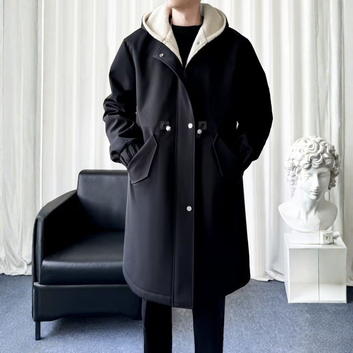 Fleece Hooded Trench Over Coat | Zyphhra