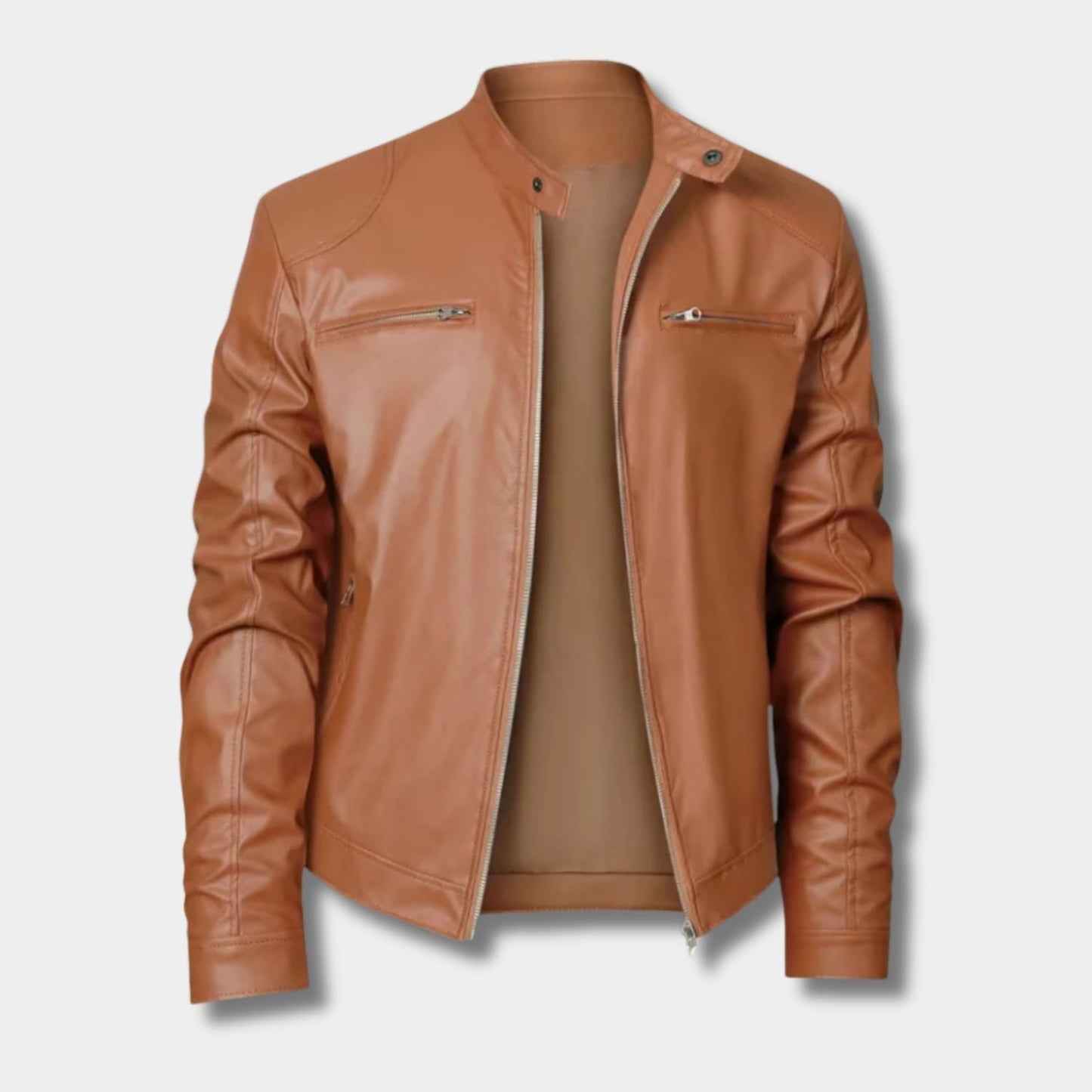 Heritage Stand Collar Leather Jacket | Zyphhra