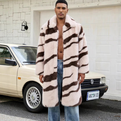 Wide Lapel Patterned Fur Coat | Zyphhra
