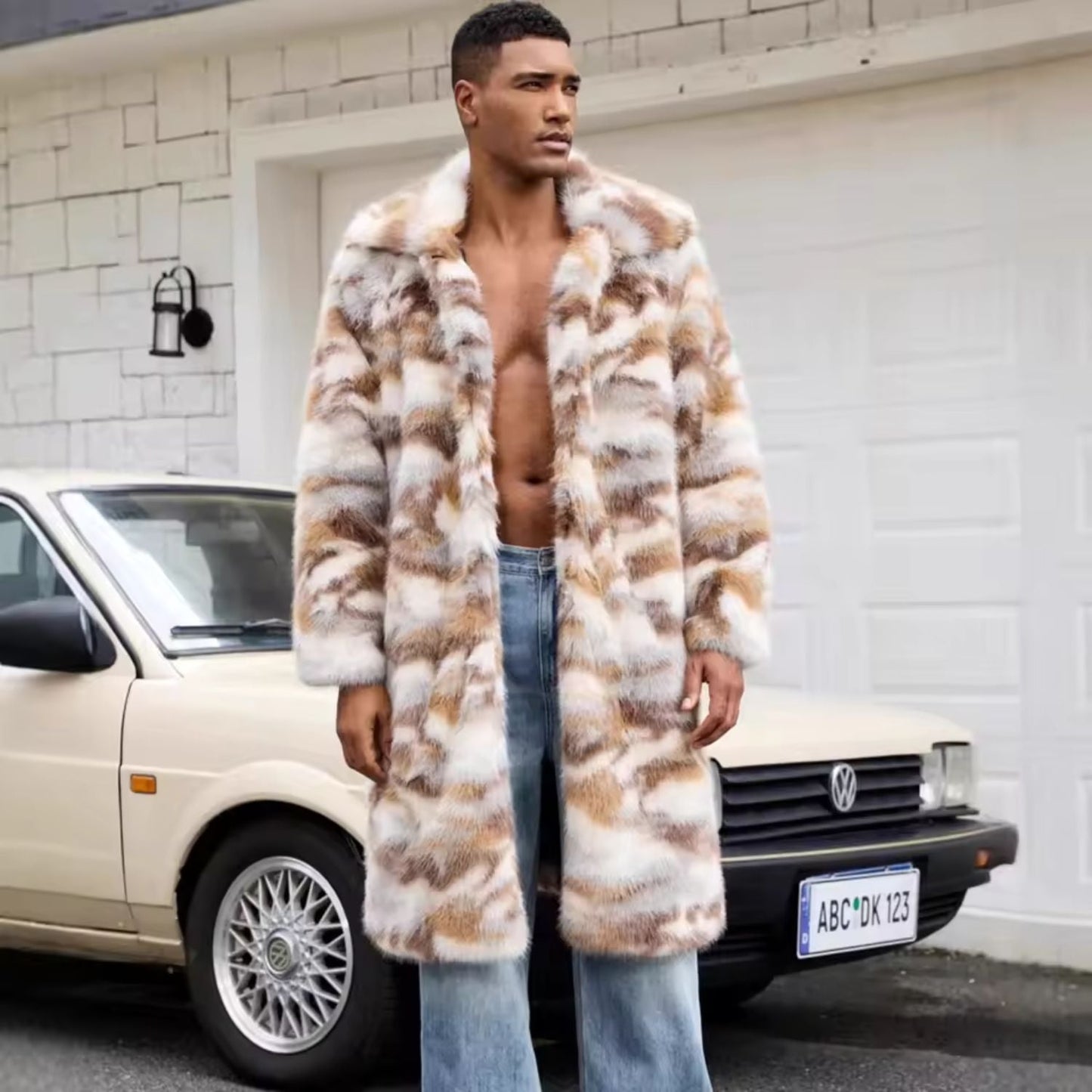 Oversized Patterned Collar Fur Coat | Zyphhra