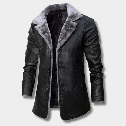 Shearling Lapel Leather Coat | Zyphhra