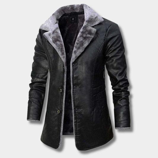 Shearling Lapel Leather Coat | Zyphhra