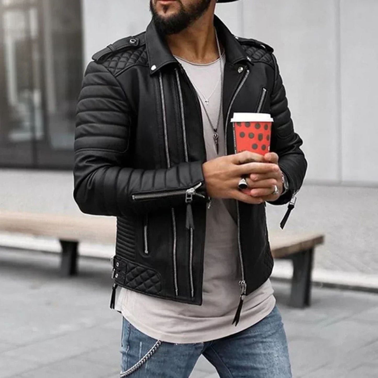 Quilted Biker Leather Jacket | Zyphhra