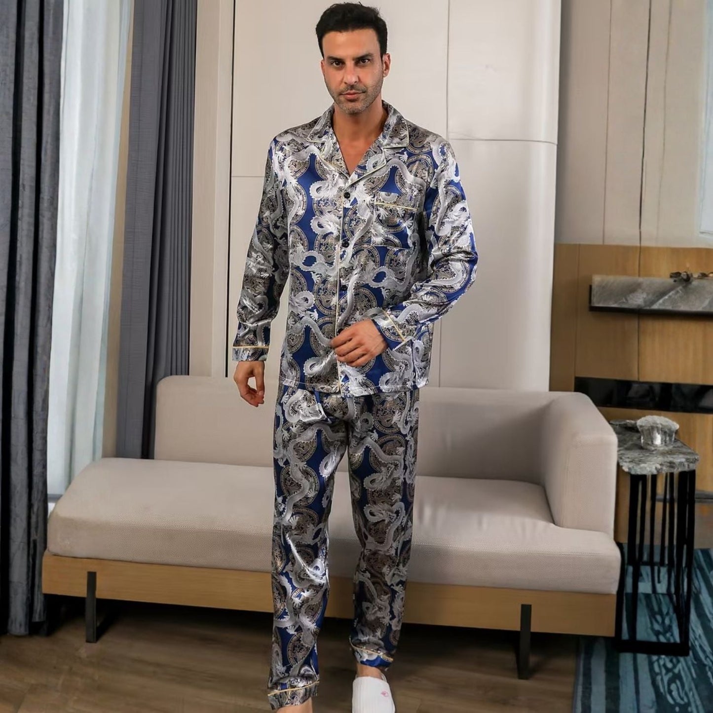 Dragon Print Lapel Pyjama Set | Zyphhra