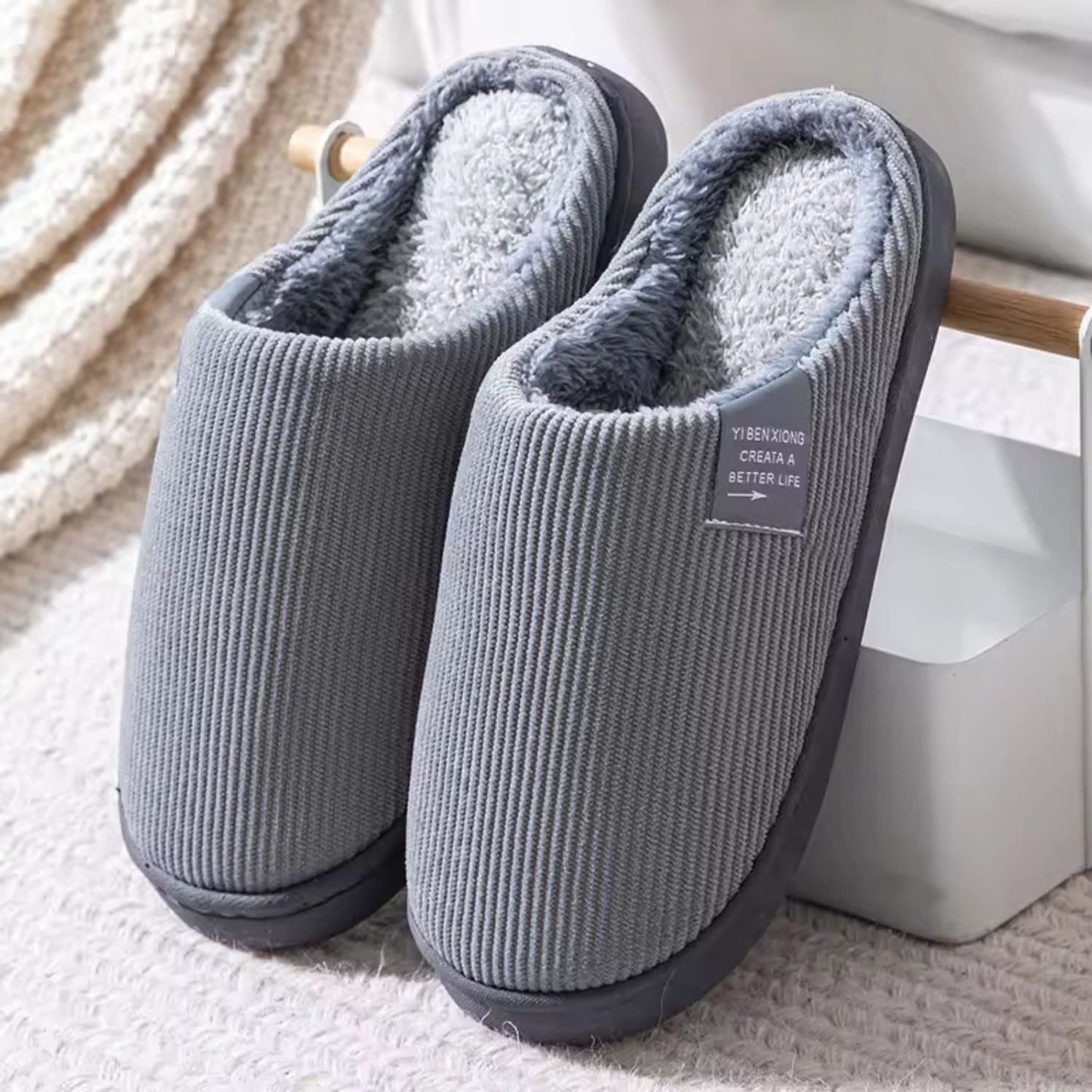 Ribbed Plush House Slippers | Zyphhra