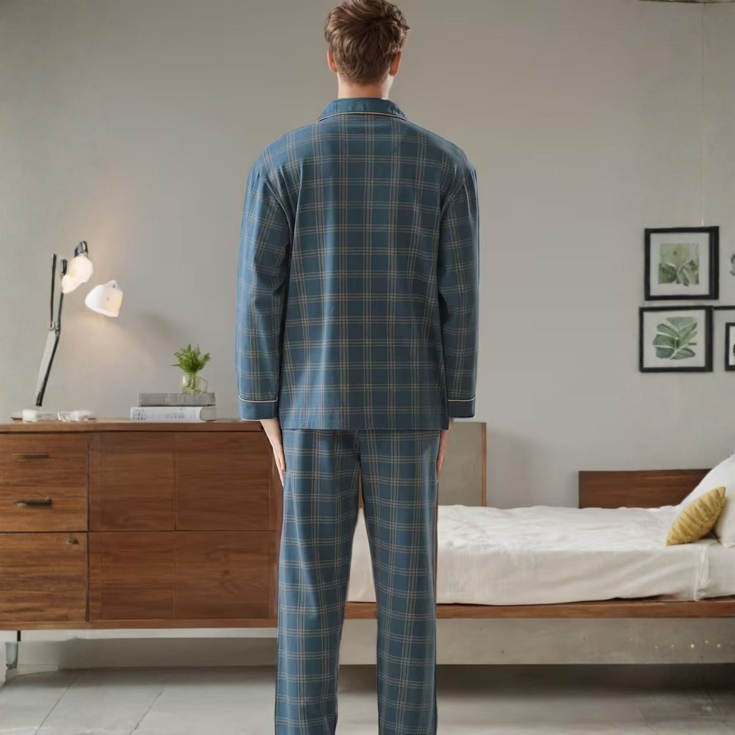 Plaid Lapel Button Pyjama Set | Zyphhra