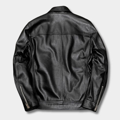 Classic Collared Leather Jacket | Zyphhra
