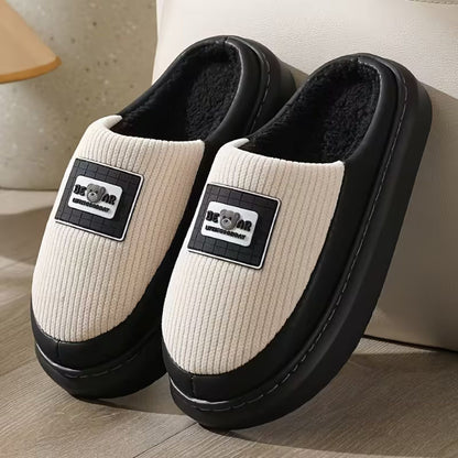 Corduroy Trim Plush Slippers | Zyphhra