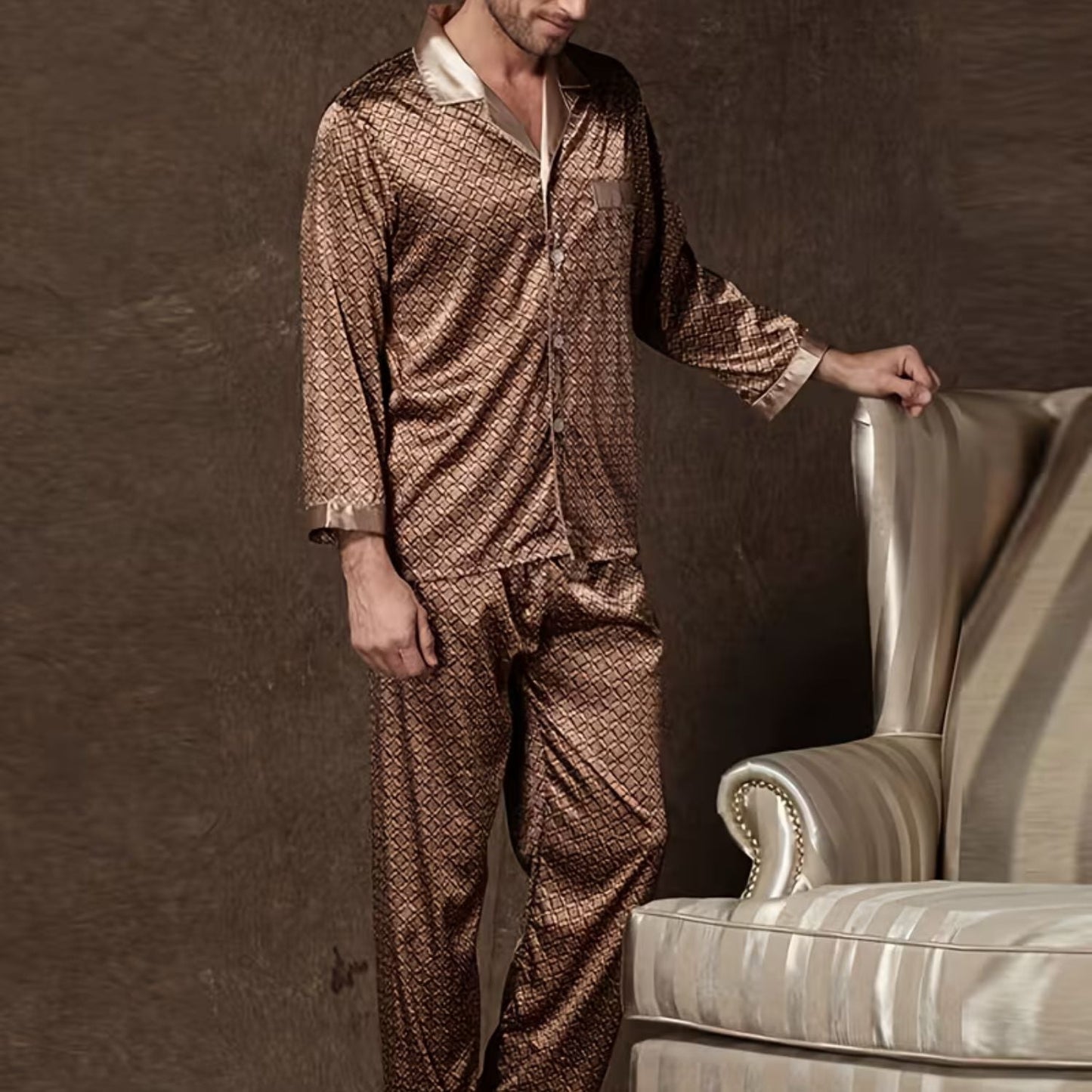 Retro Geometric Lapel Pyjama Set | Zyphhra