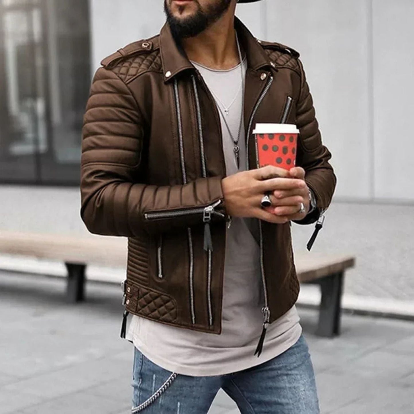 Quilted Biker Leather Jacket | Zyphhra