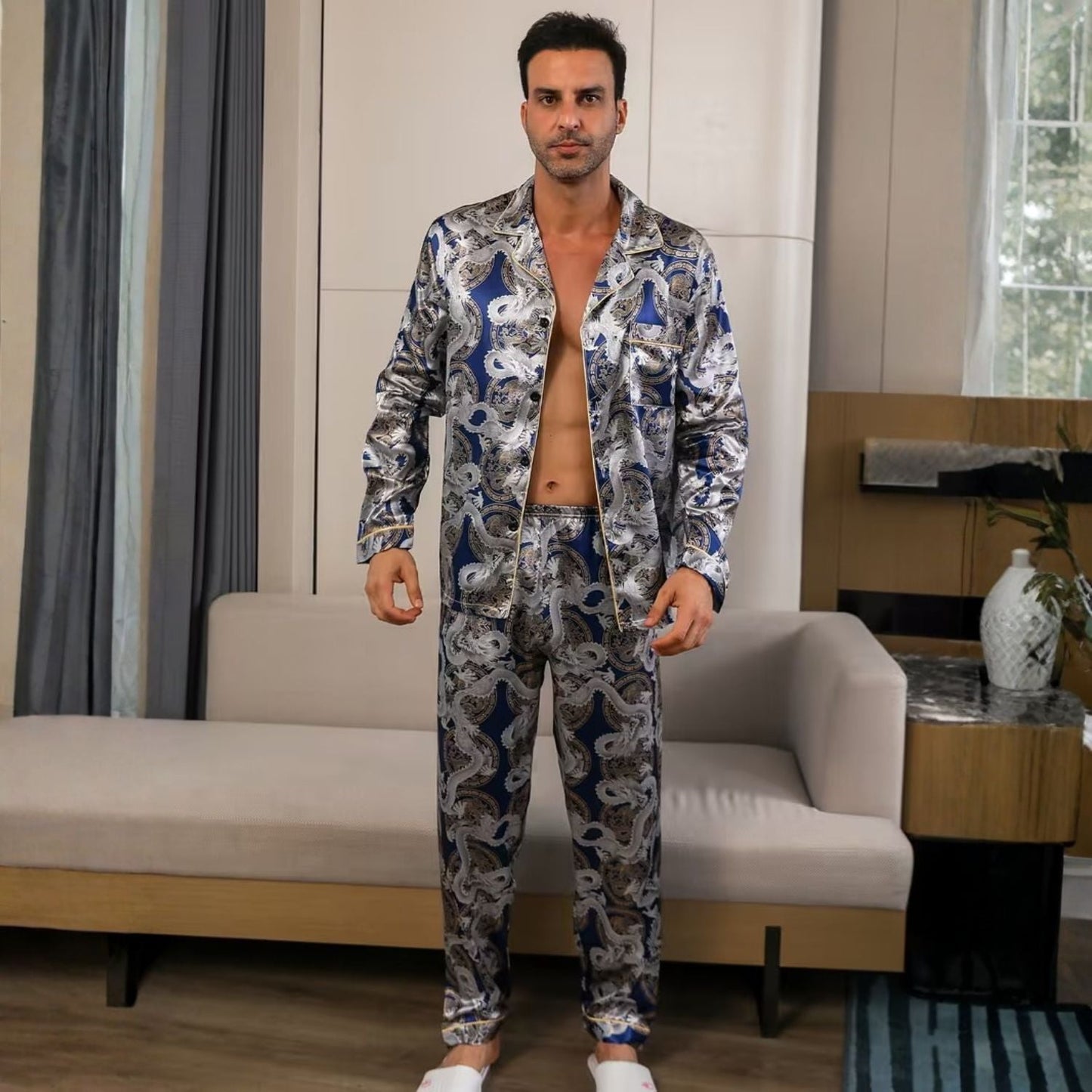 Dragon Print Lapel Pyjama Set | Zyphhra