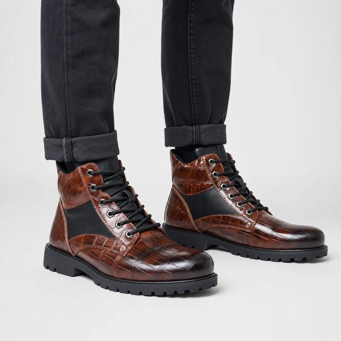 Embossed Combat Ankle Boots | Zyphhra