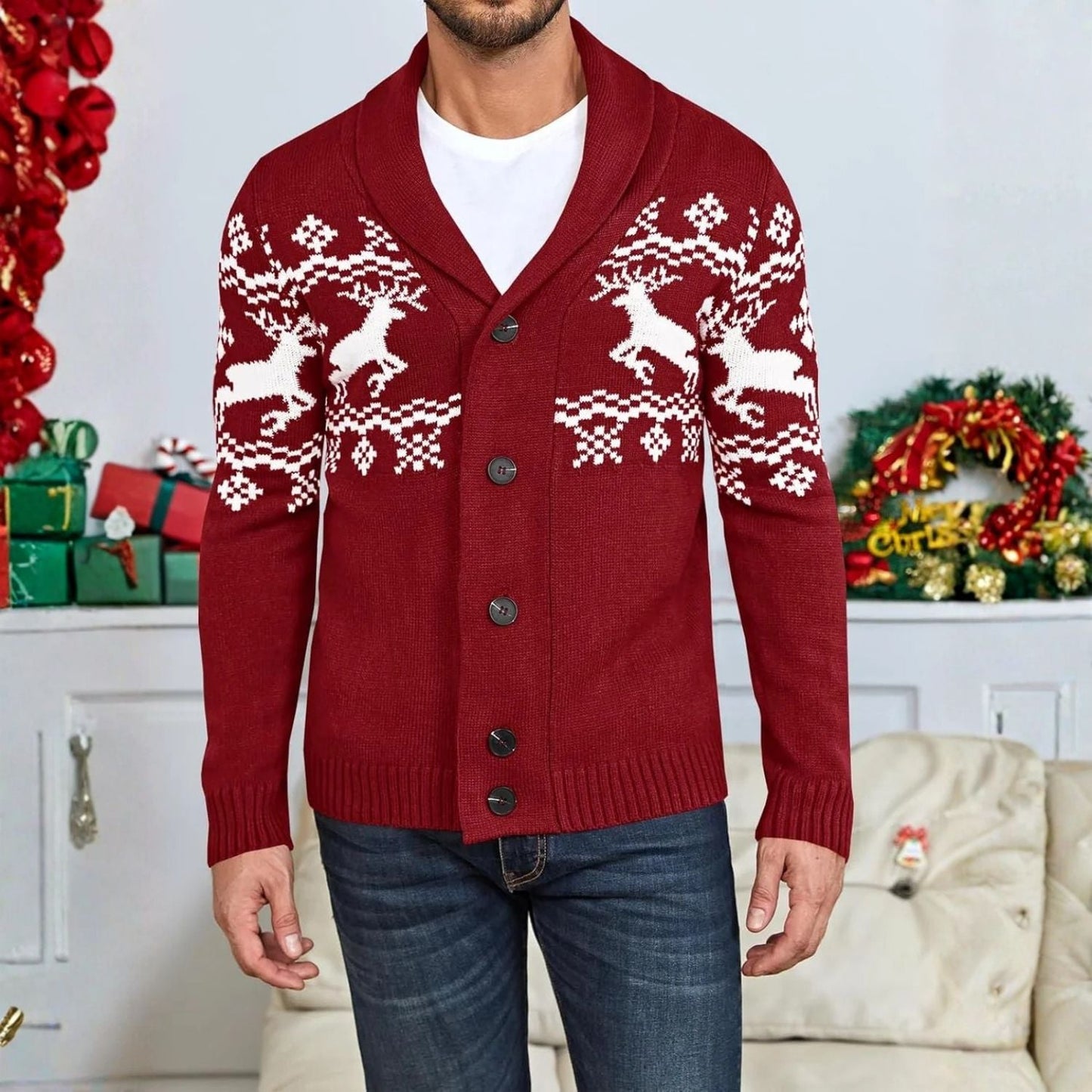 Nordic Reindeer Shawl Cardigan | Zyphhra