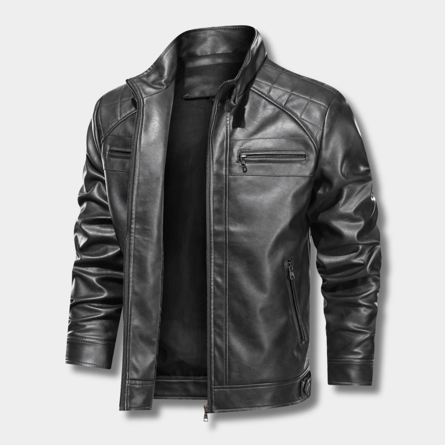 Quilted Stand-Collar Leather Jacket | Zyphhra