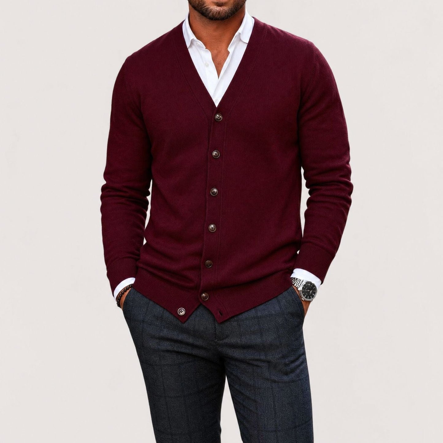 Classic V-Neck Knit Cardigan | Zyphhra