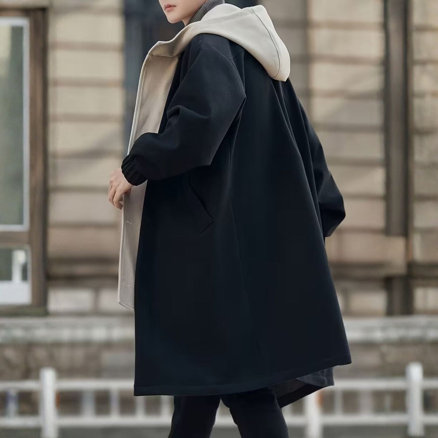 Colour Block Hooded Over Coat | Zyphhra