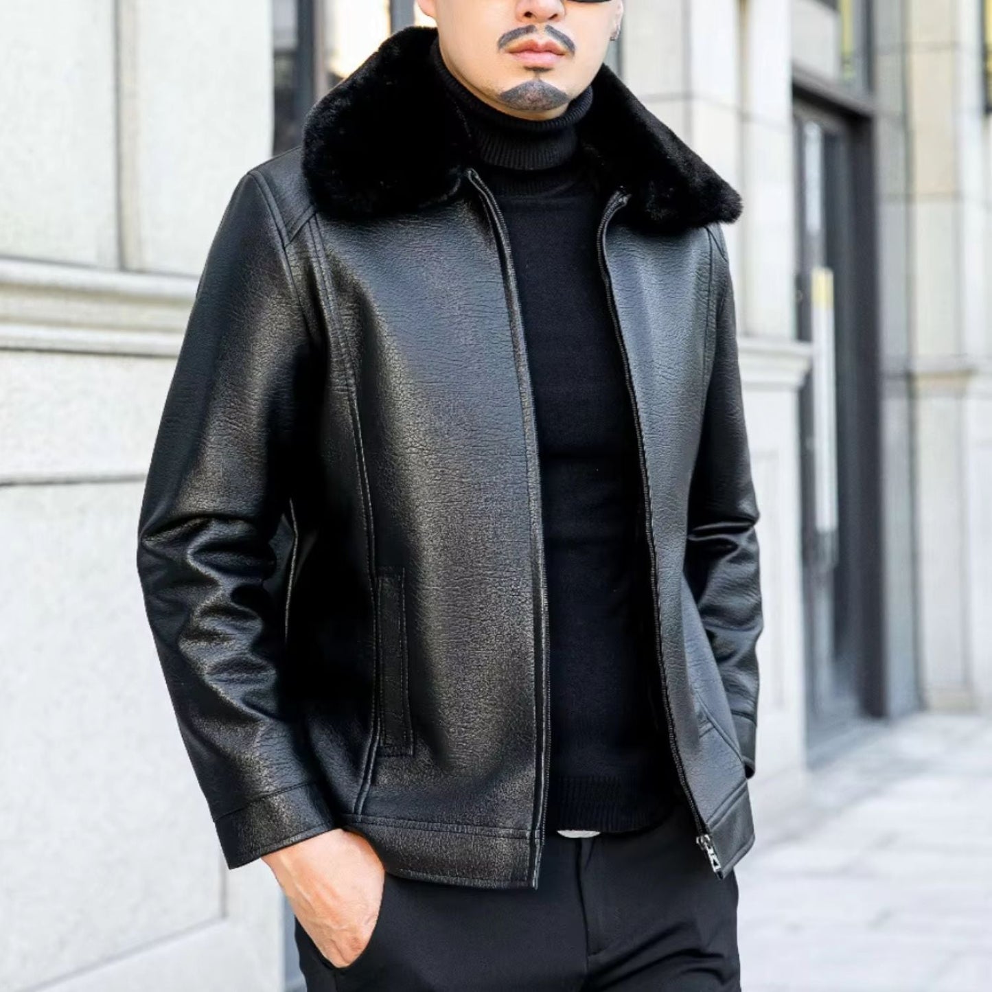 Fur Collar Leather Jacket | Zyphhra