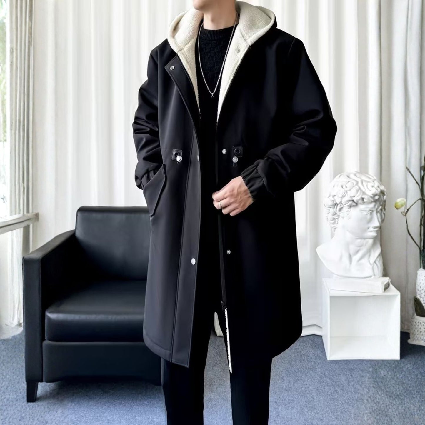 Fleece Hooded Trench Over Coat | Zyphhra