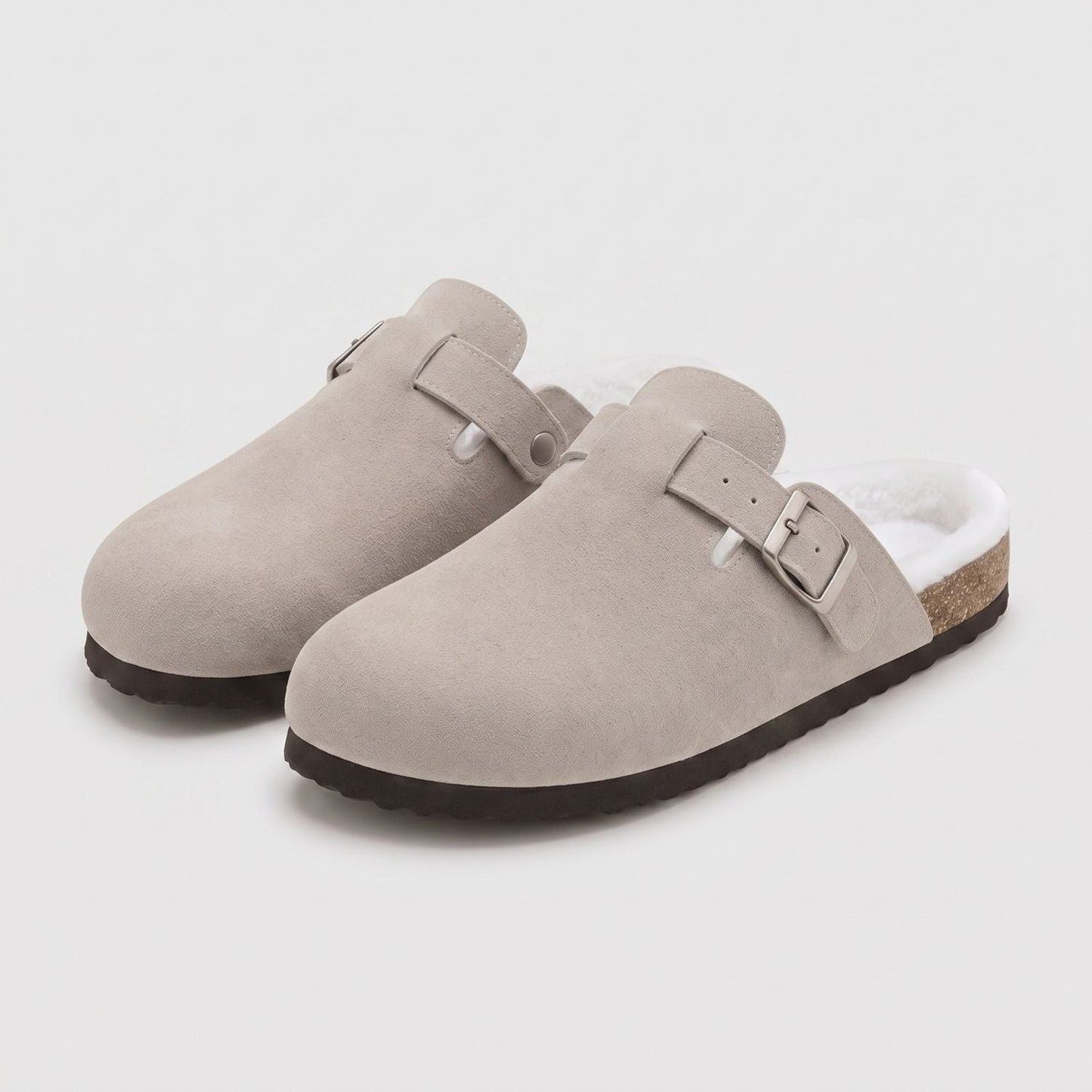 Fur-Lined Suede Buckle Clogs | Zyphhra