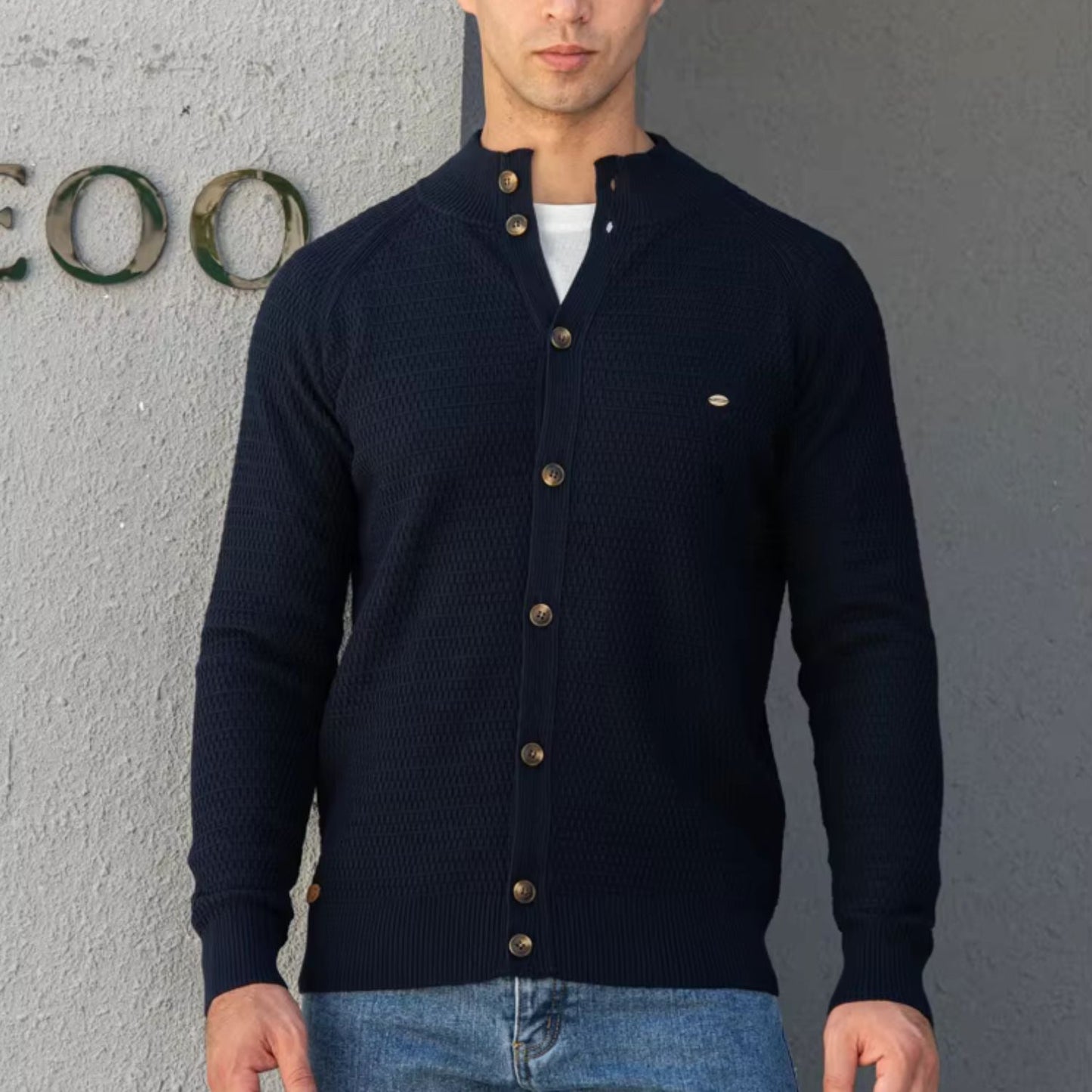 Textured Mandarin Collar Cardigan | Zyphhra